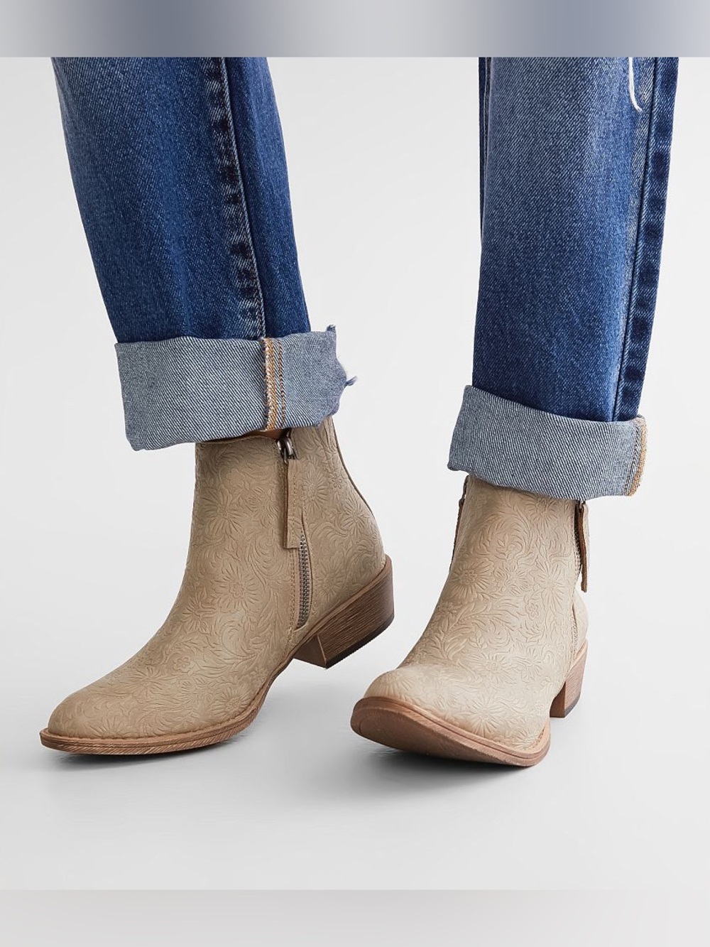 Very G Floral Embossed Ankle Booties in Stone Size 8